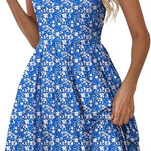 Women's Floral Summer Dress with Pockets Square Neck A-Line Beach Casual